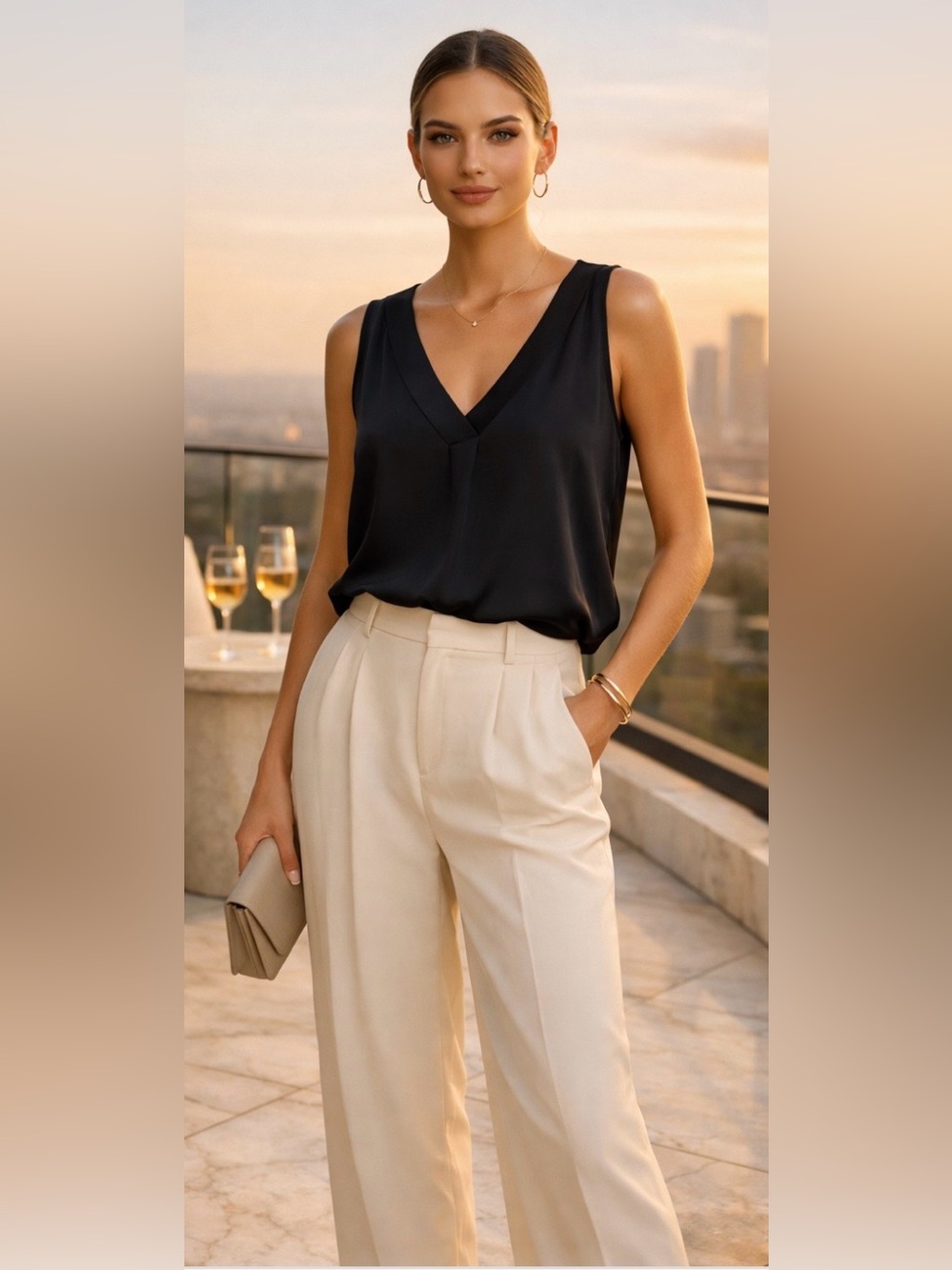 EILEEN FISHER Black 100% Silk V-neck Longline Tank Top Blouse Women's size L